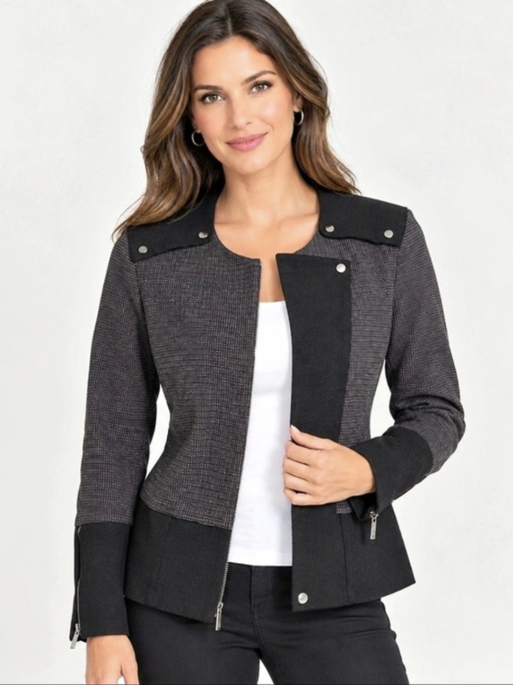Lysse New York Checkered Elegant Jacket Cardigan in Black & Gray Size Small NWT